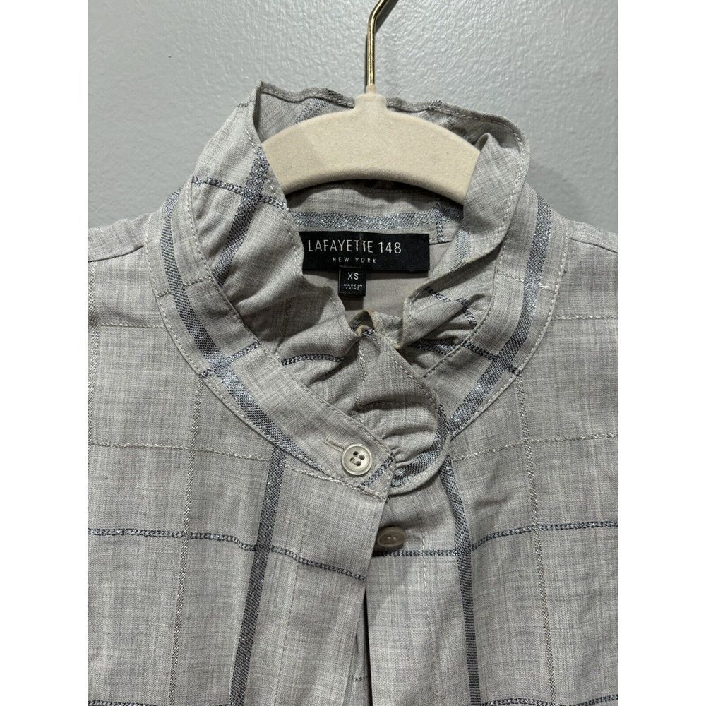 LAFAYETTE 148 New York Kelly Windowpane Wool Blend Blouse Size XS - Picture 2 of 6